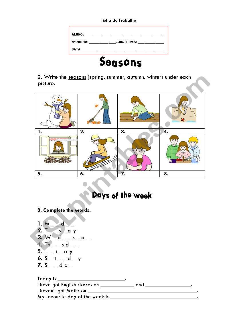 Seasons and days of the week worksheet
