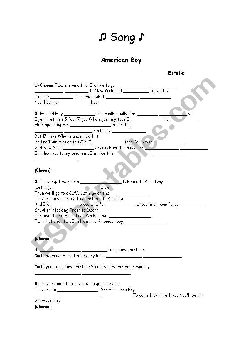 American Boy - Estelle worksheet
