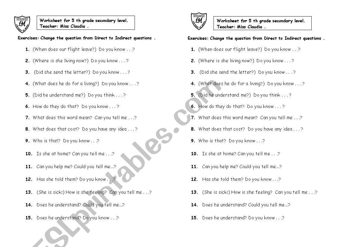 indirect questions worksheet