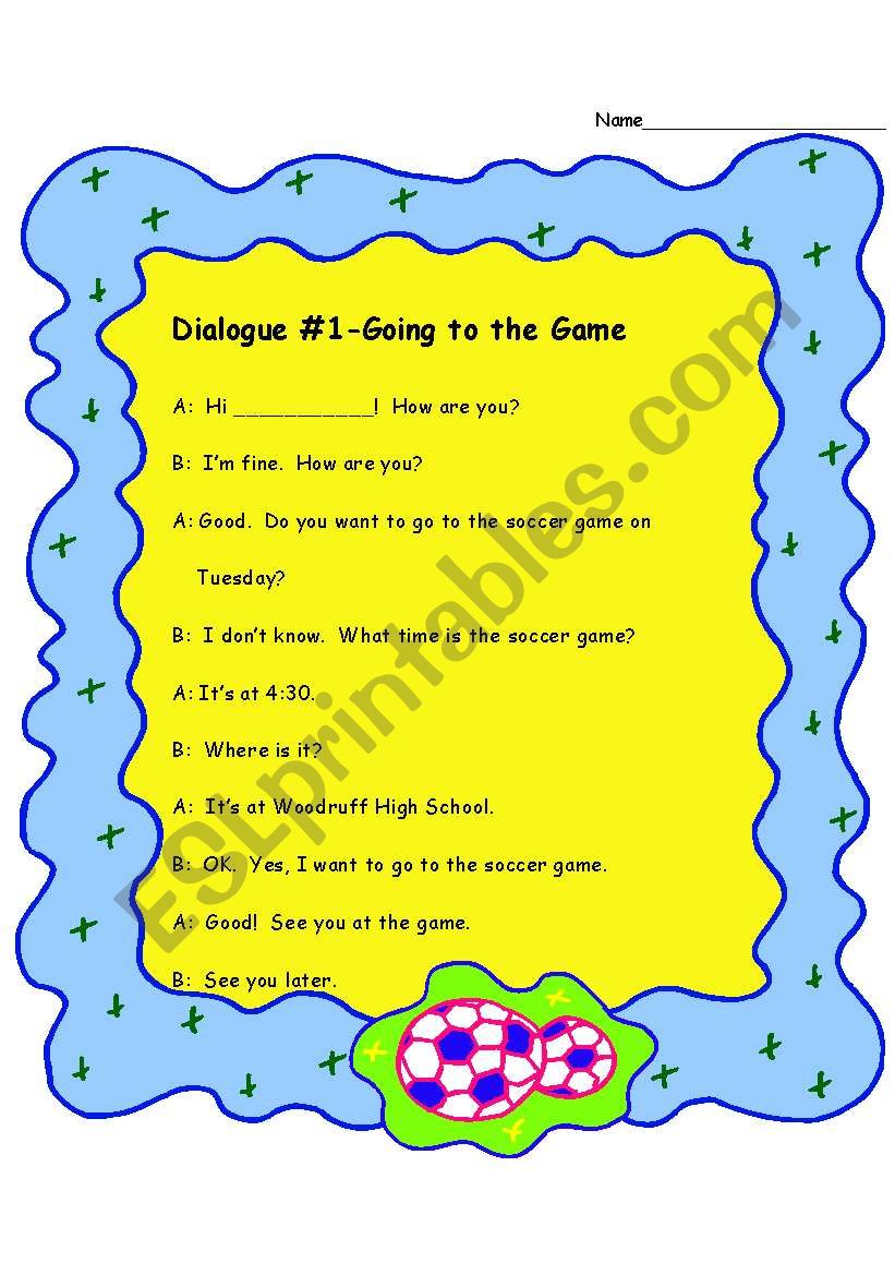 Dialogue- Going to the Game! worksheet
