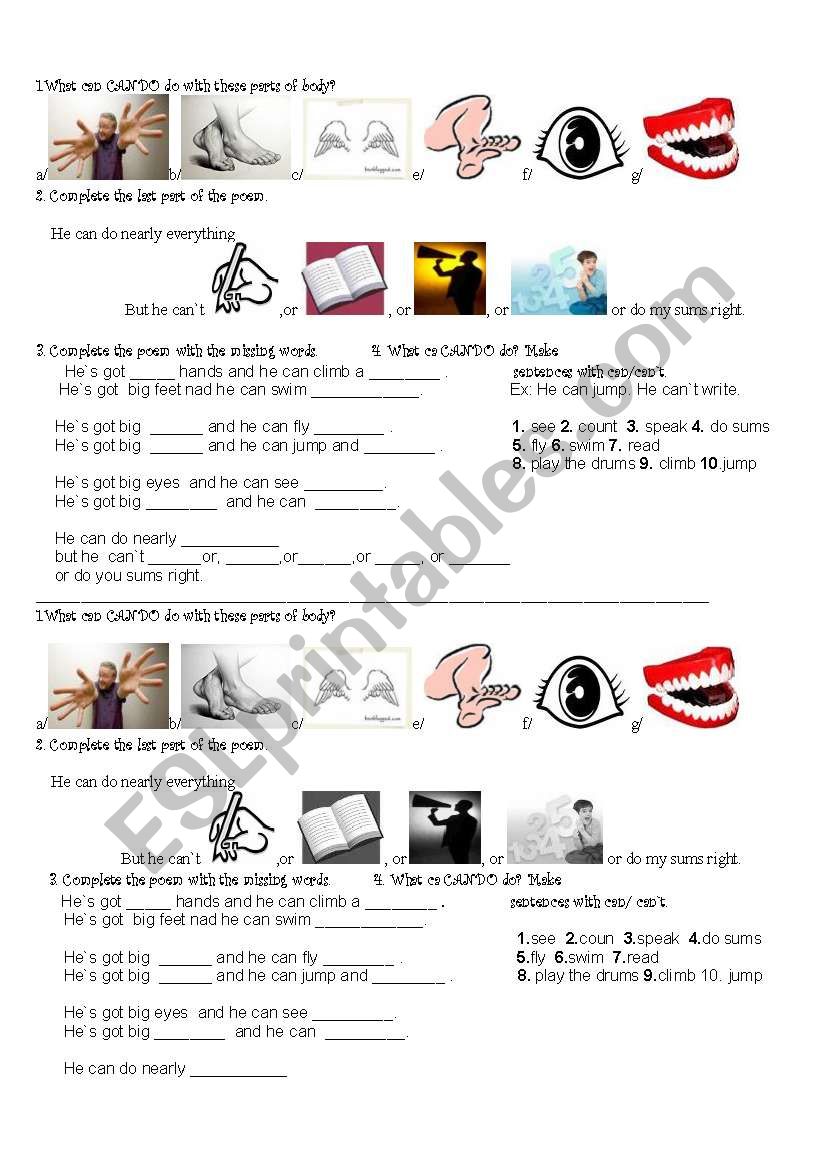 Can/ cant worksheet