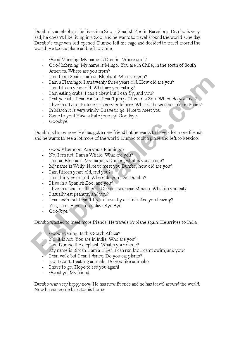 Animals Role play worksheet