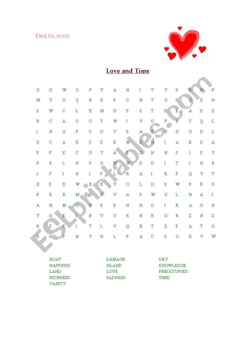 Love and Time word search worksheet