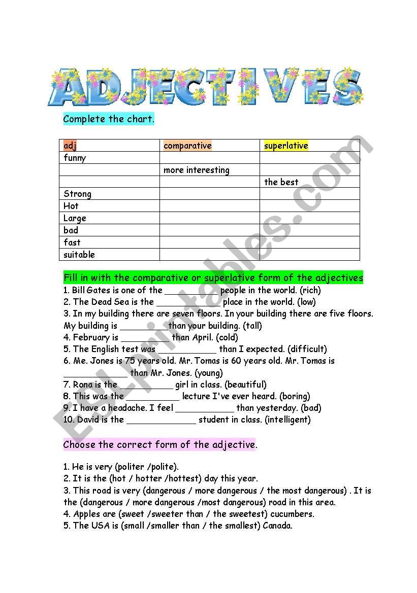 adjectives worksheet