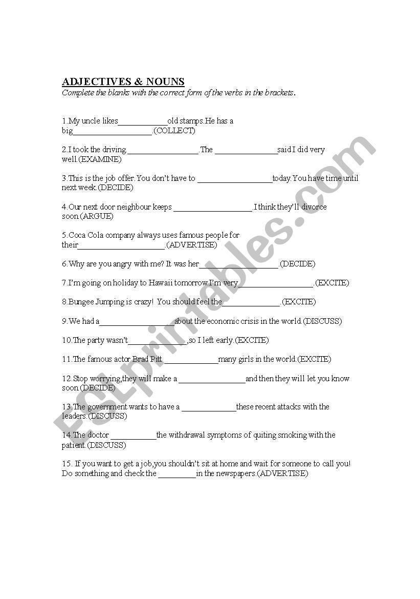 SUFFIXES FOR NOUNS AND ADJECTIVES