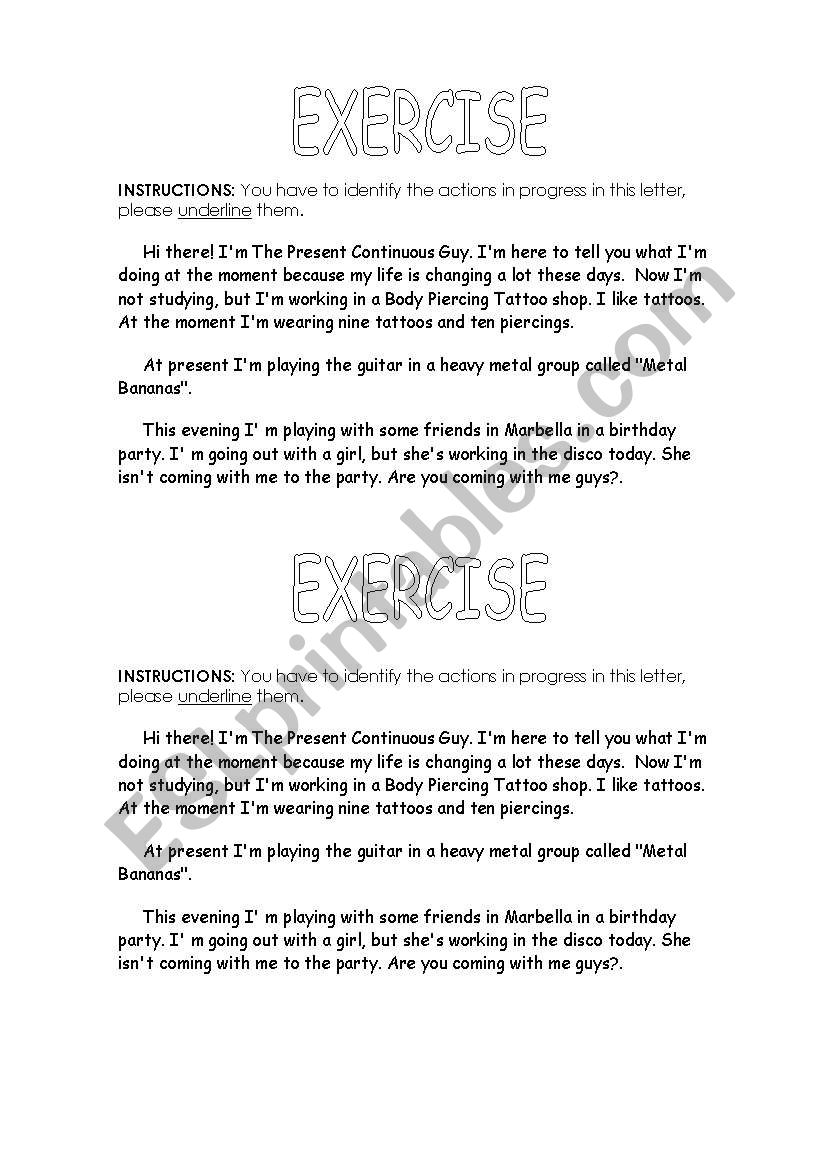 exercise about verbs worksheet
