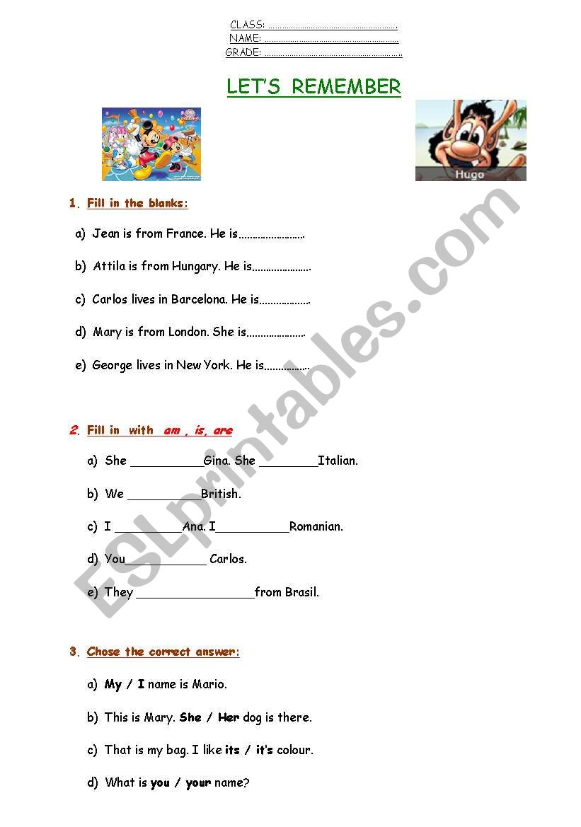 Lets remember  - 4th grade  worksheet