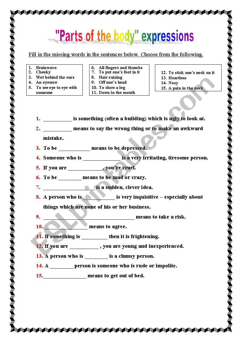 Parts Of The Body Expressions ESL Worksheet By Rmouh
