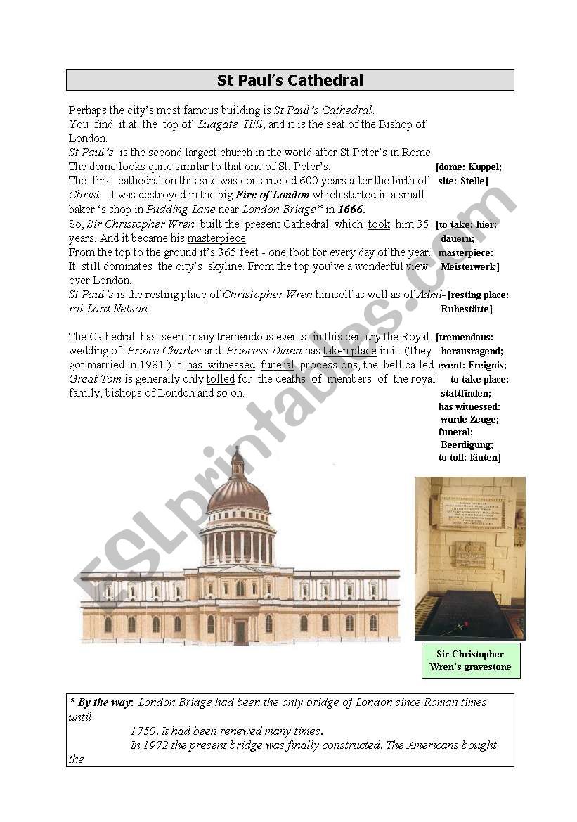 St Pauls Cathedral worksheet
