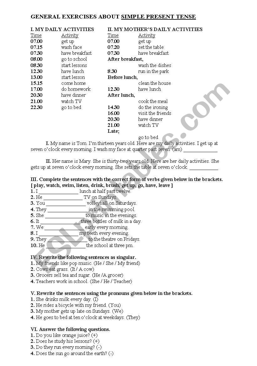 Present Simple Tense  worksheet