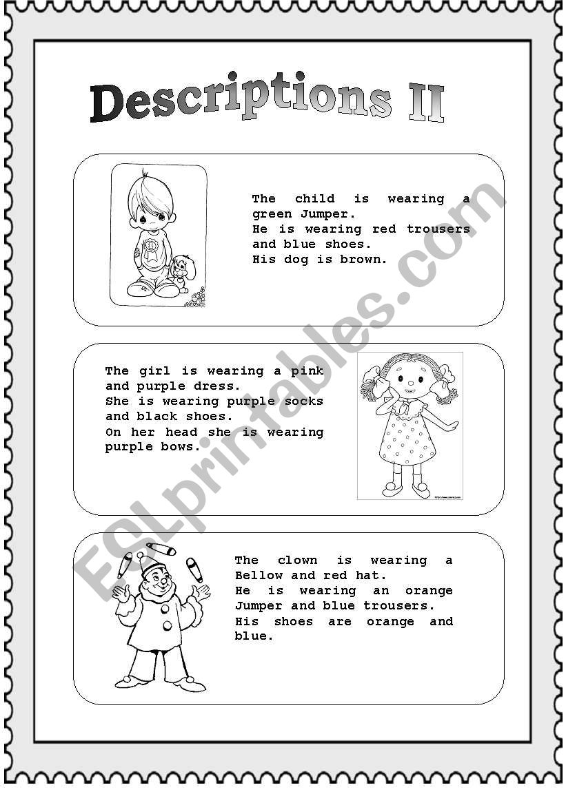 Descriptions (part II) worksheet