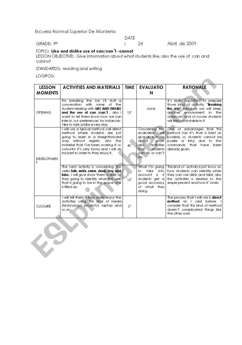 lesson plan  worksheet