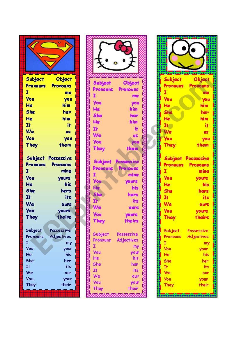 Pronouns and Possessives Bookmarks