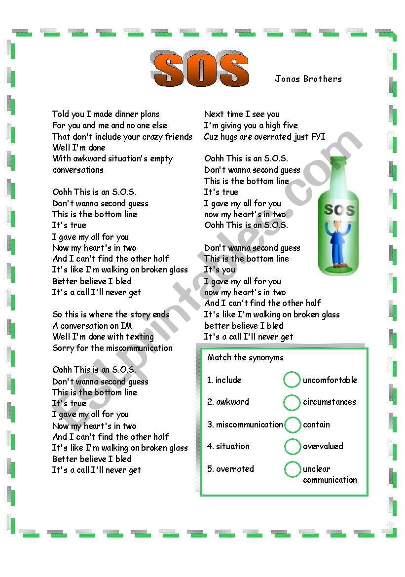 Jonas BrothersÂ´ song SOS worksheet