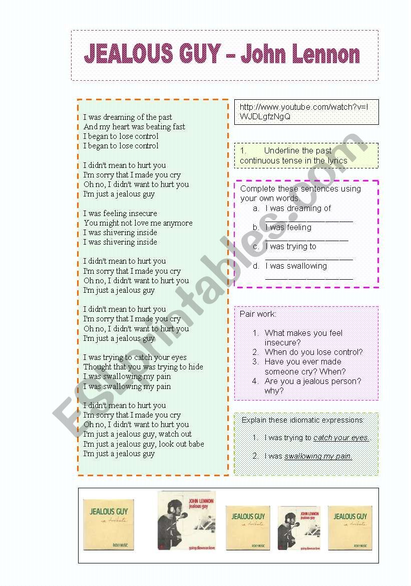 Jealous Guy - John Lennon worksheet