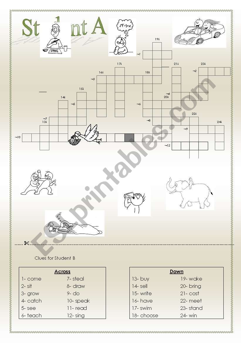 Irregular verb crossword worksheet