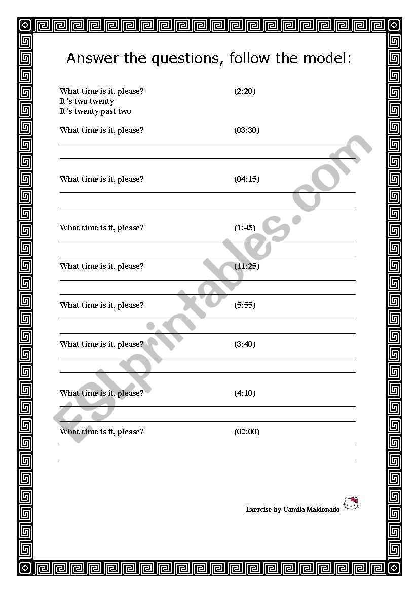 Telling the time Exercise worksheet
