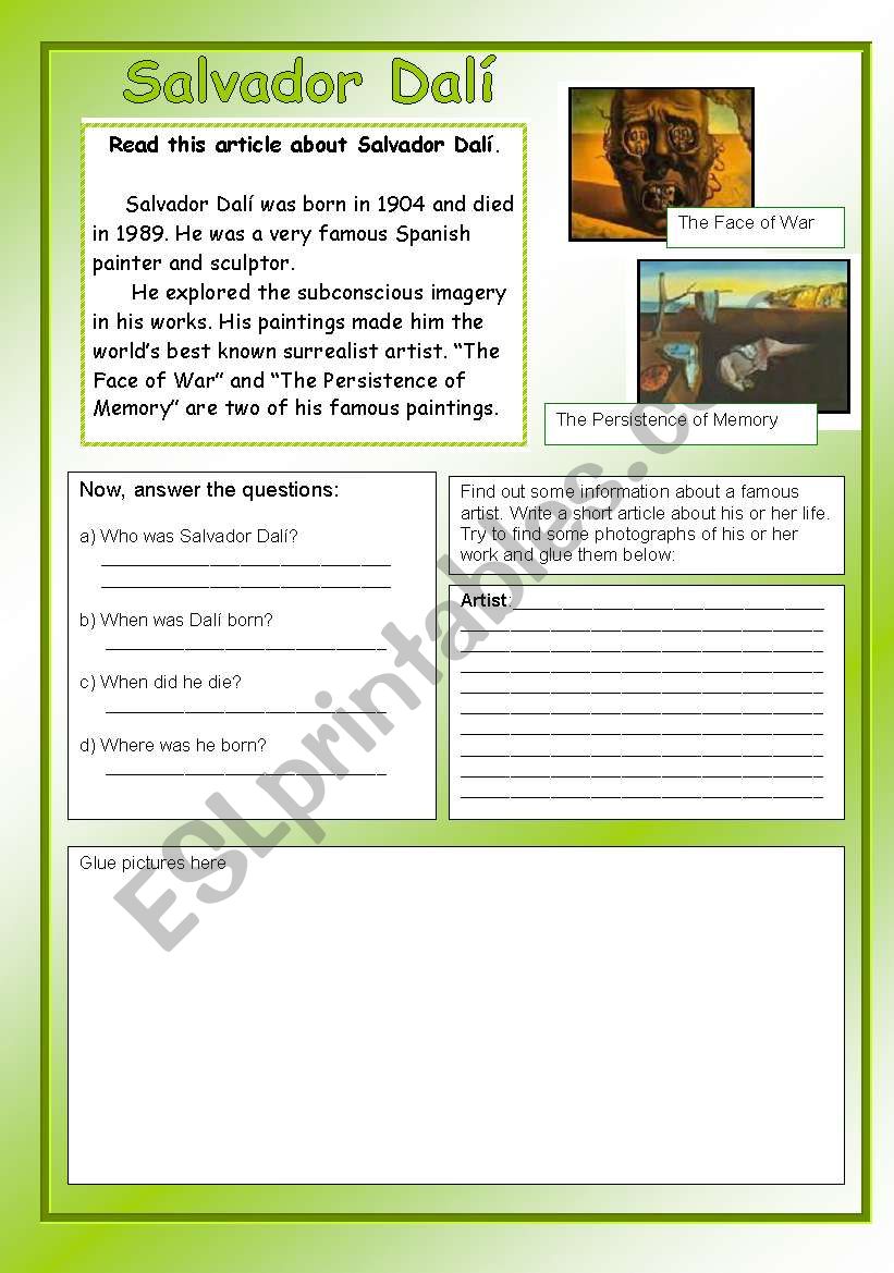 About Painting - Salvador DalÃ­ - Reading and  Comprehension text