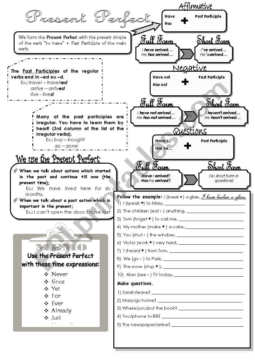 Present Perfect - formation and exercises