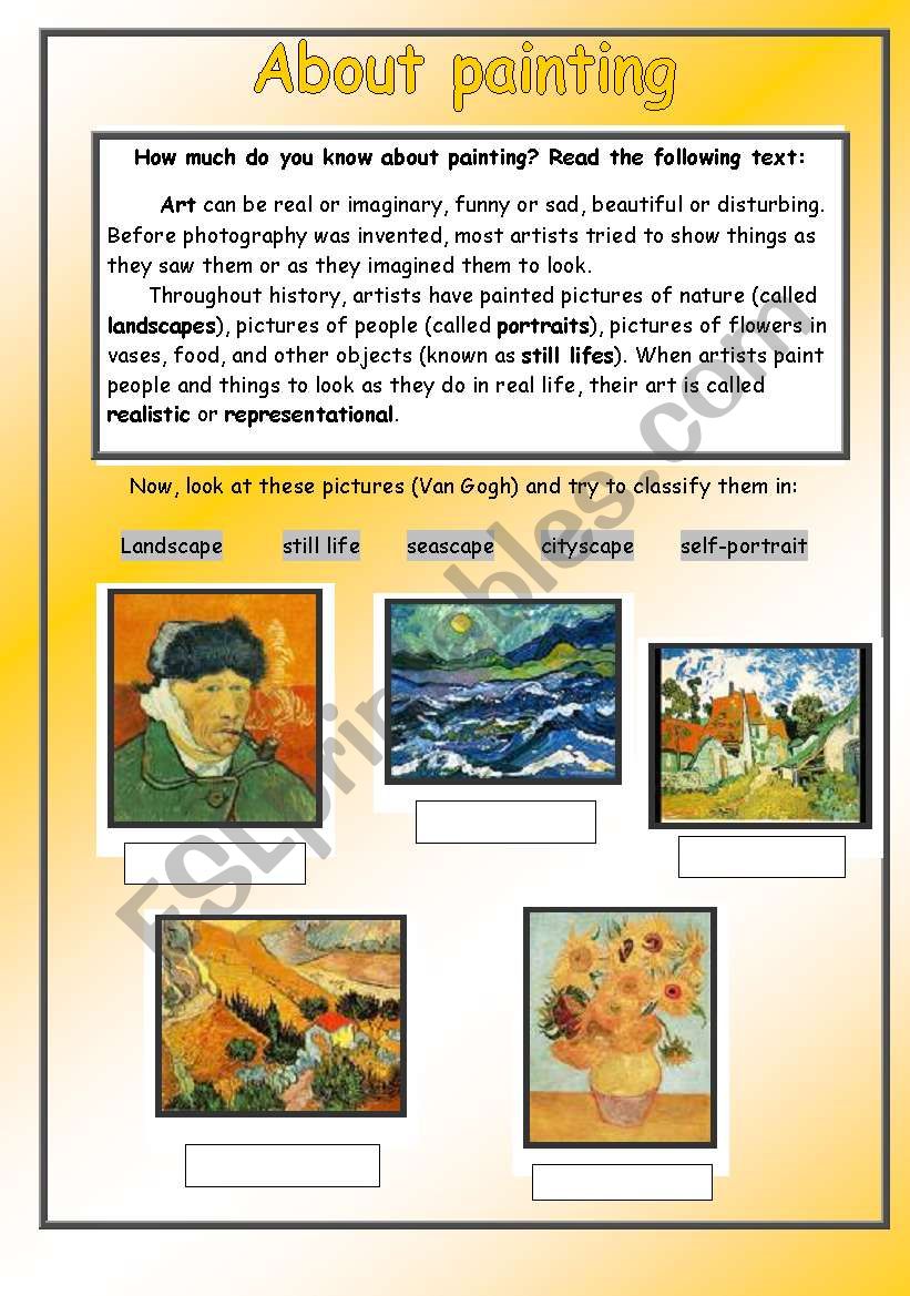 About paiting - Van Gogh worksheet