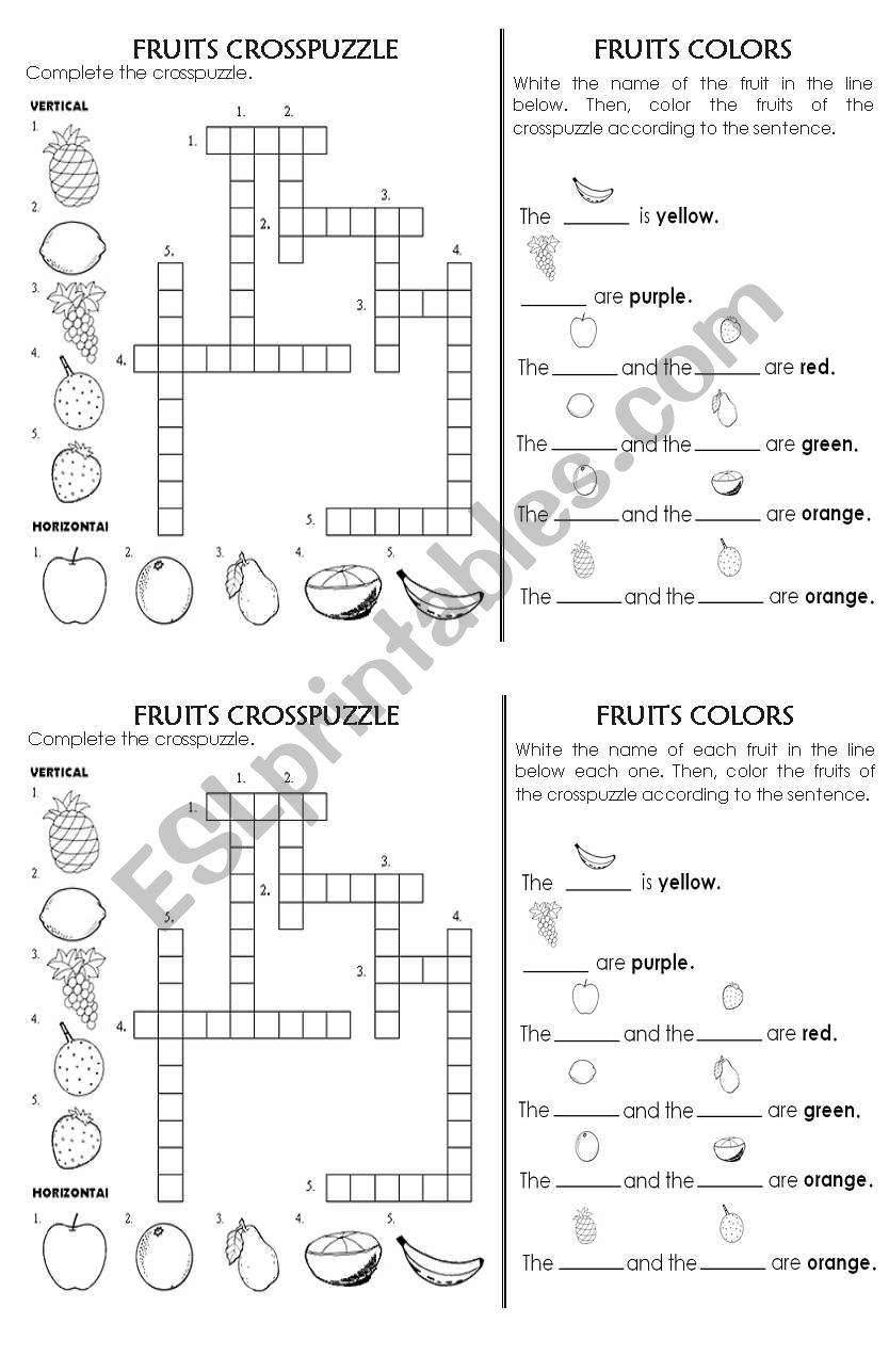 FRUITS CROSSPUZZLE worksheet