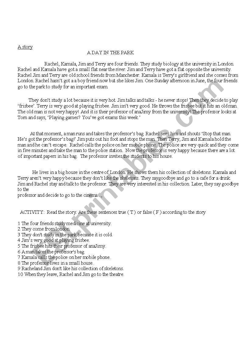 story worksheet