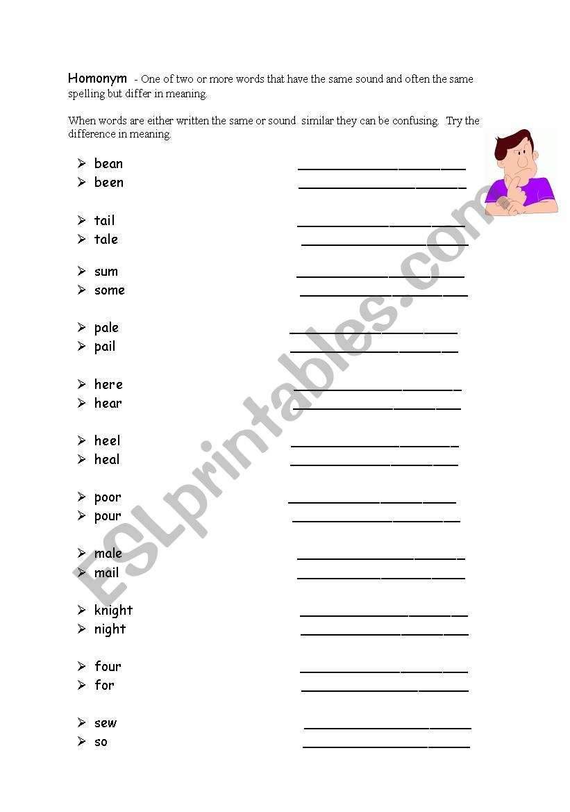 Homonyms worksheet