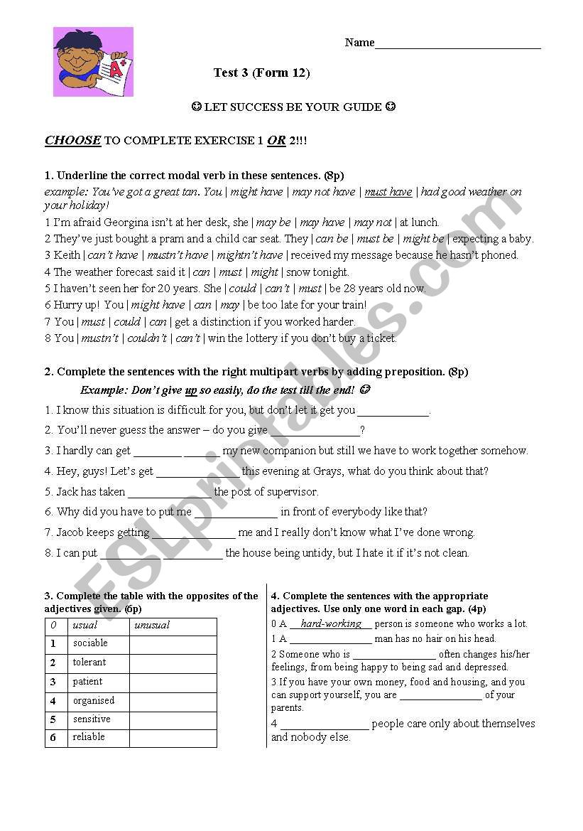 Test (describing people) worksheet