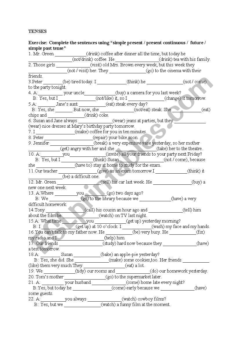 TENSES worksheet