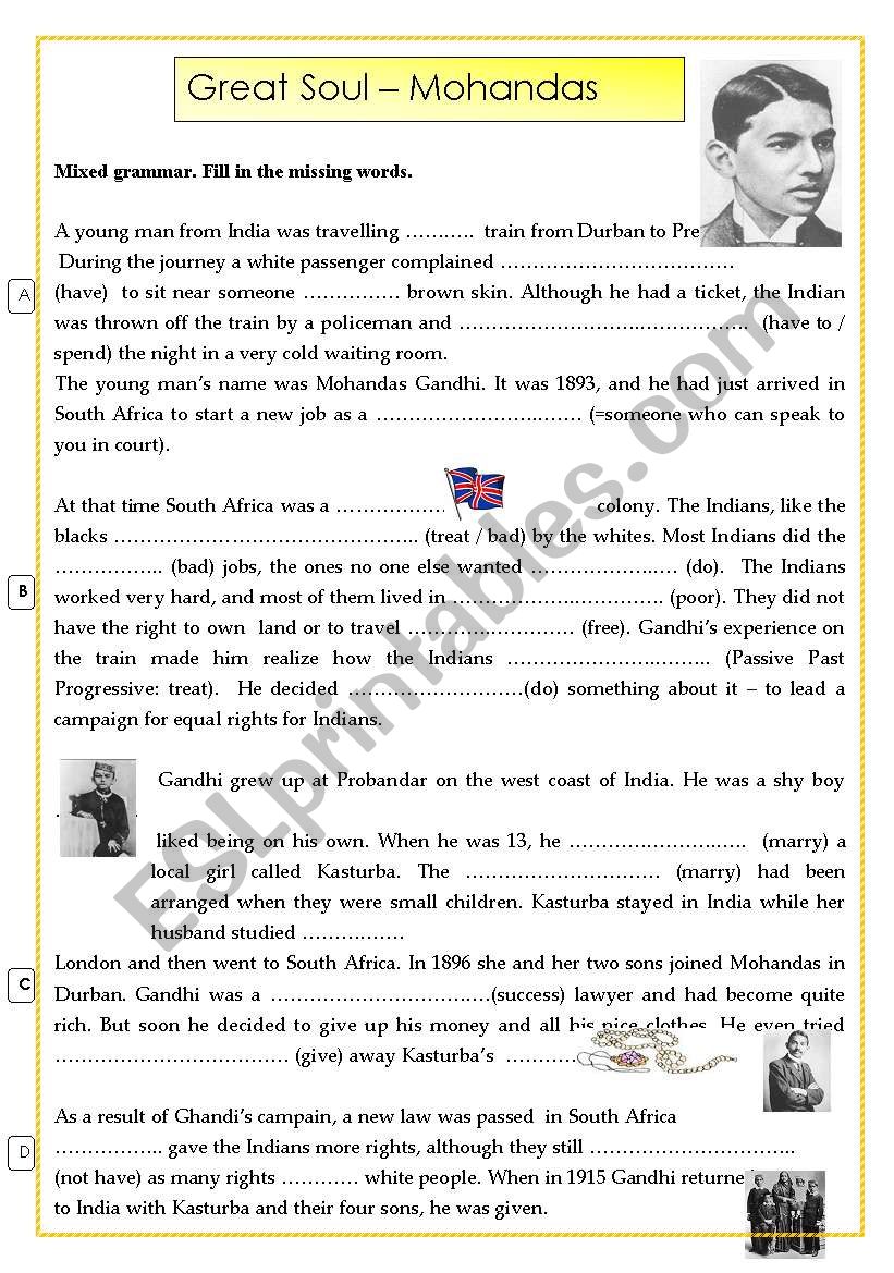 GANDHI   - THE GREAT SOUL worksheet