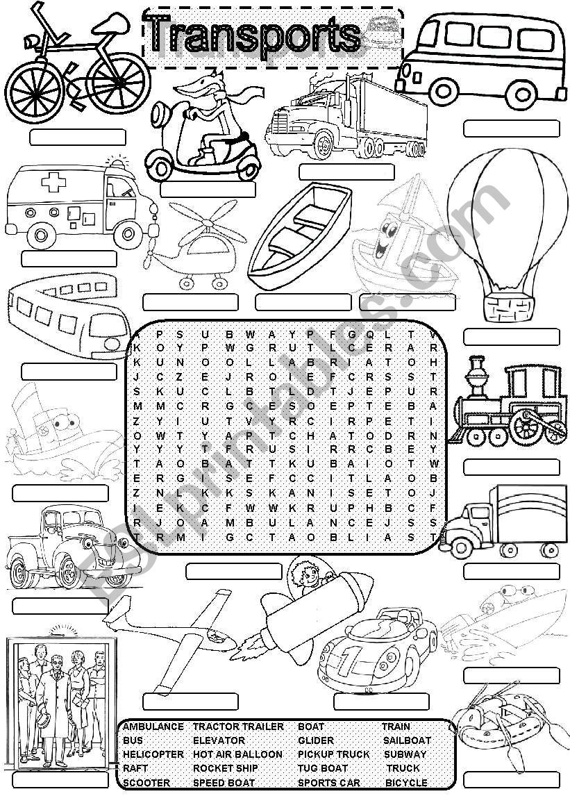 Wordsearch TRANSPORTS #1 worksheet