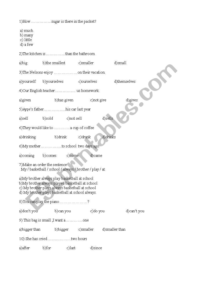 general grammar questions worksheet