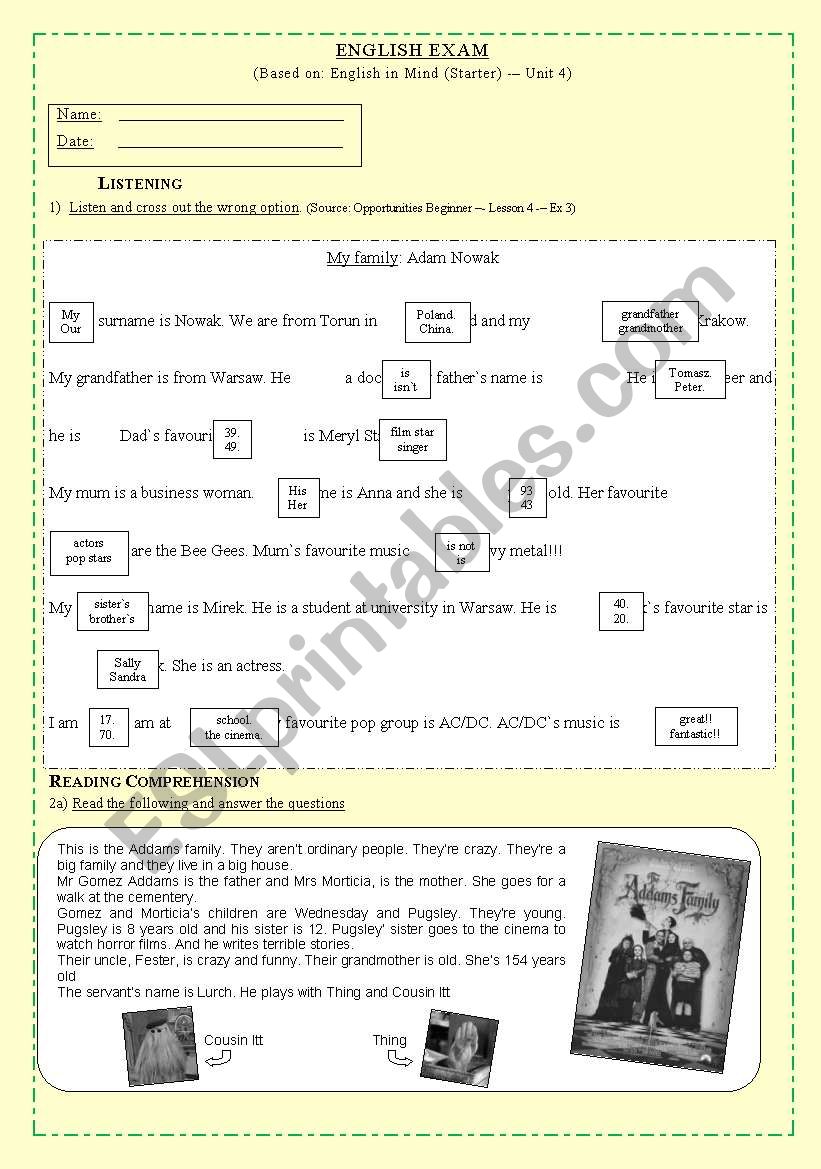 Exam 3 - FOR BEGINNERS (Poss Adj, S Present and Family members)