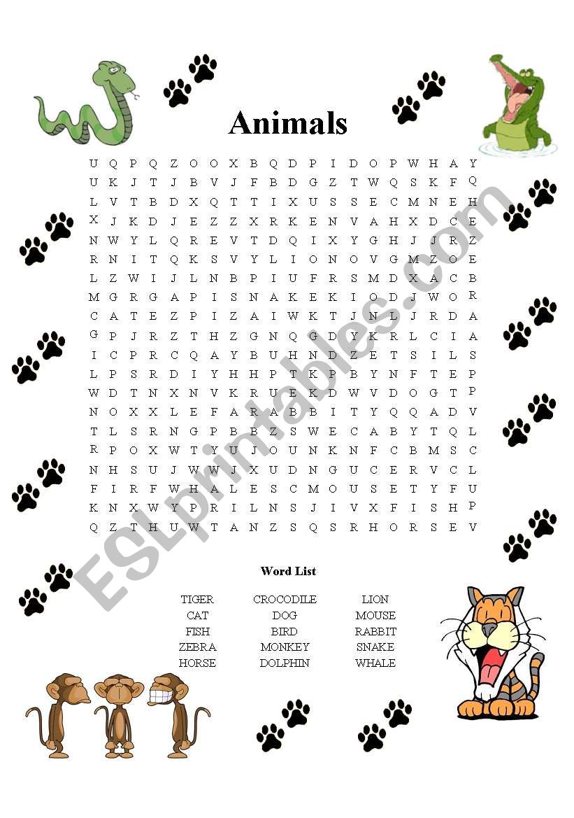 Animal Wordsearch worksheet
