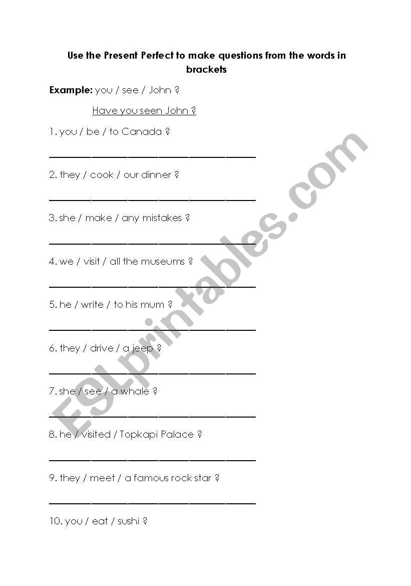 Present Perfect Tense Questions