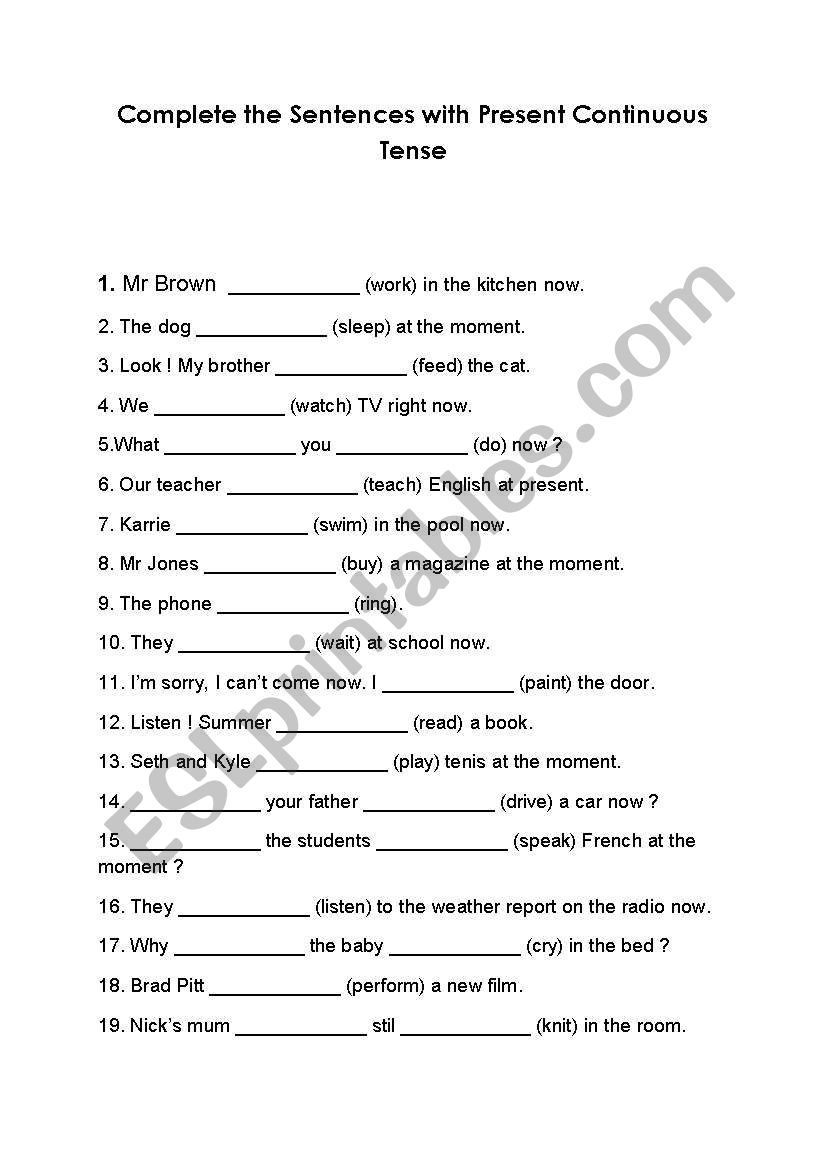 Present Continuous Tense worksheet