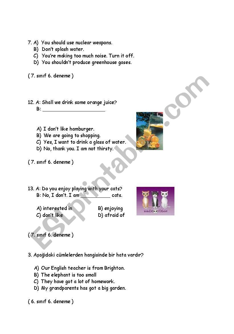 tests worksheet