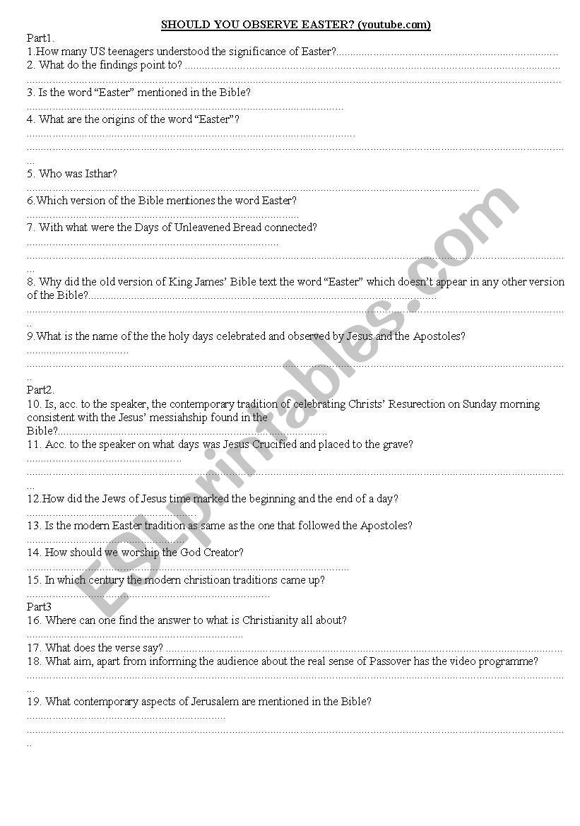 Should you observe easter worksheet