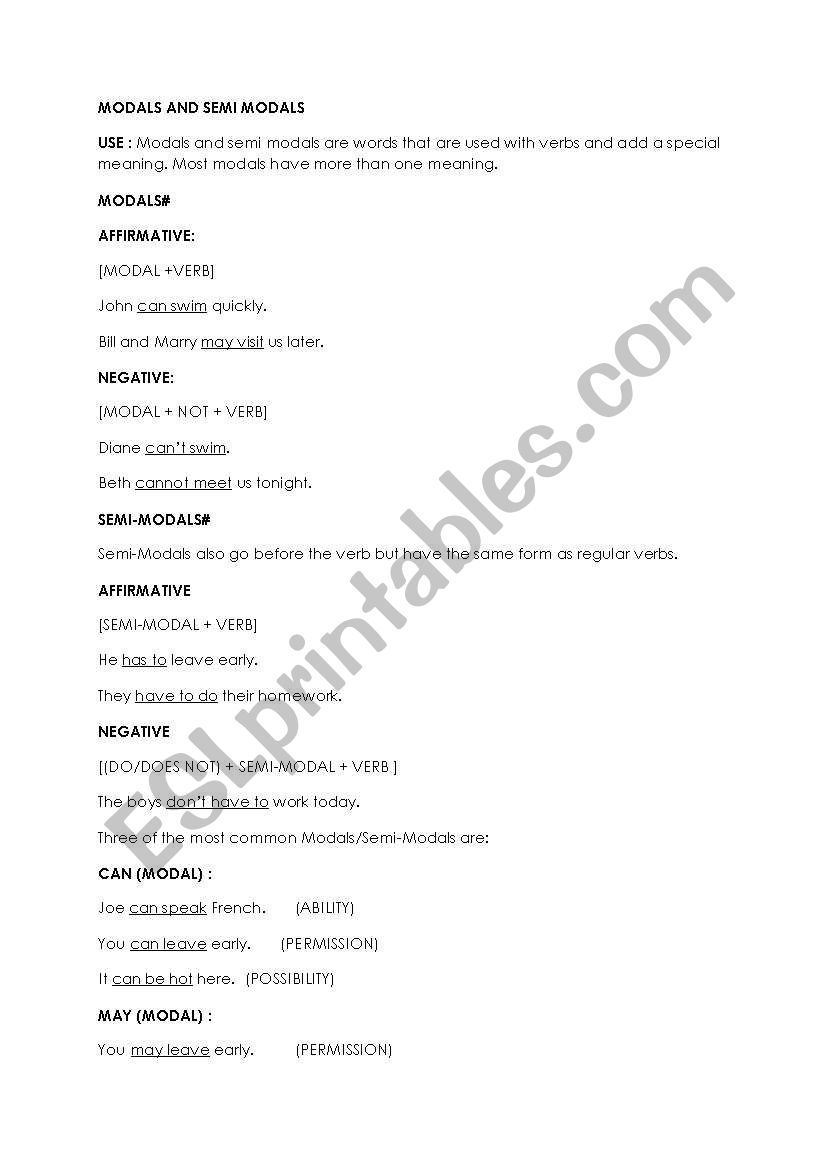 Modals worksheet