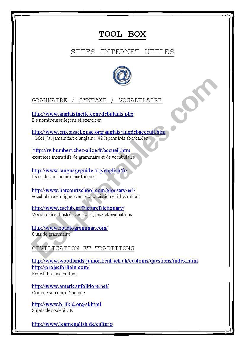 useful websites worksheet