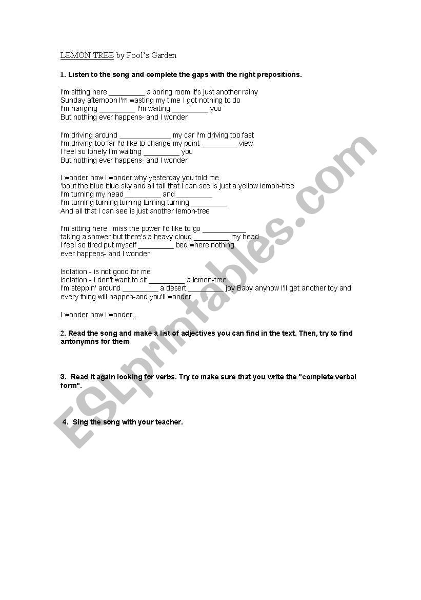 Lemon Tree worksheet
