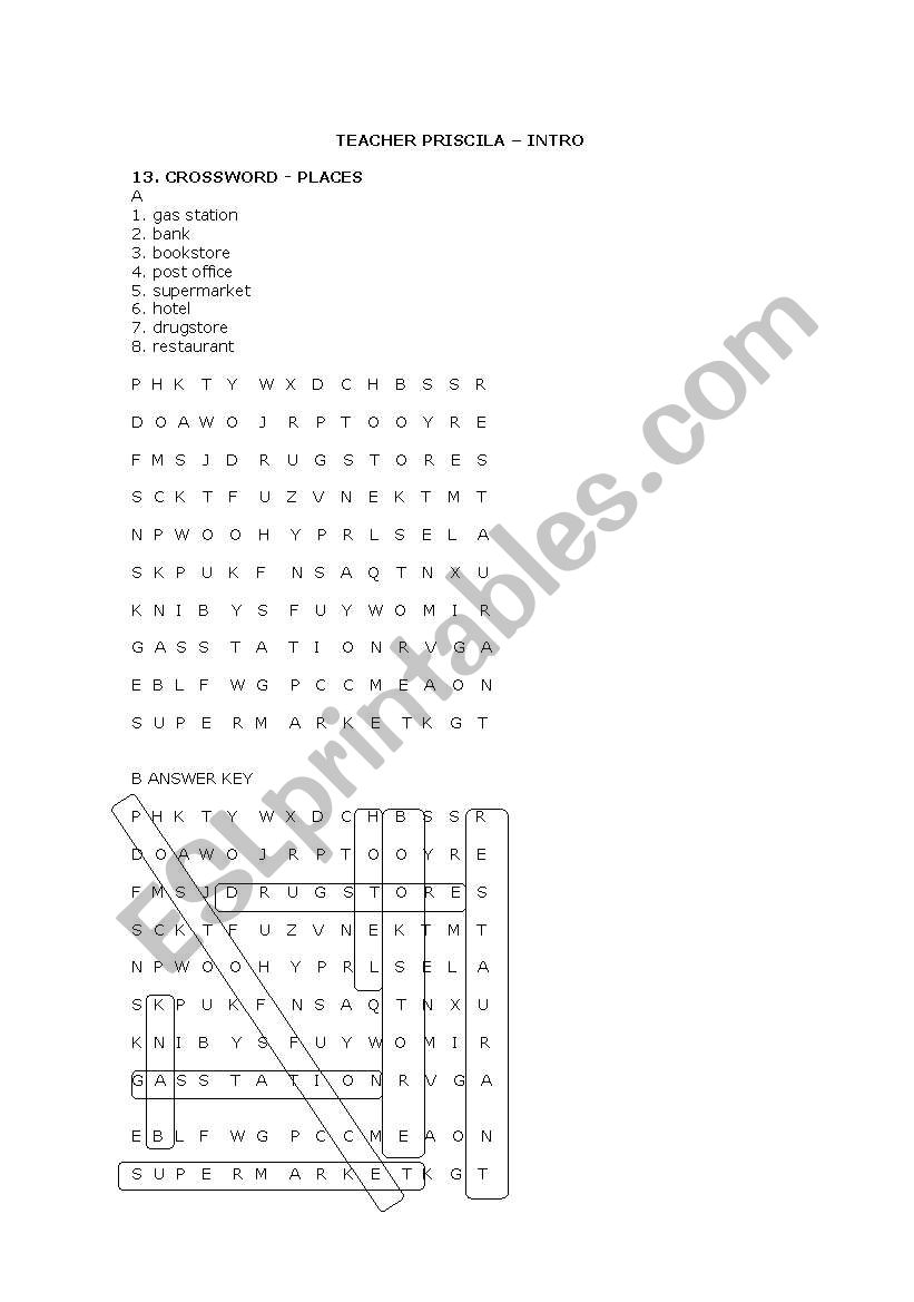 Crossword about places with answer key