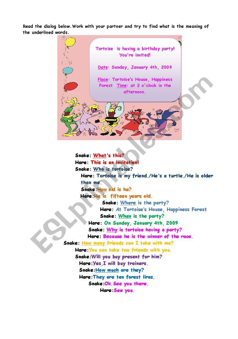party card worksheet
