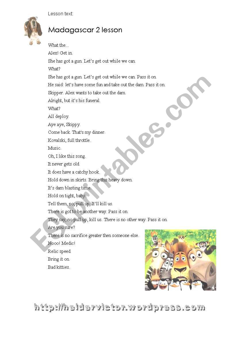 Madagascar 2 worksheet