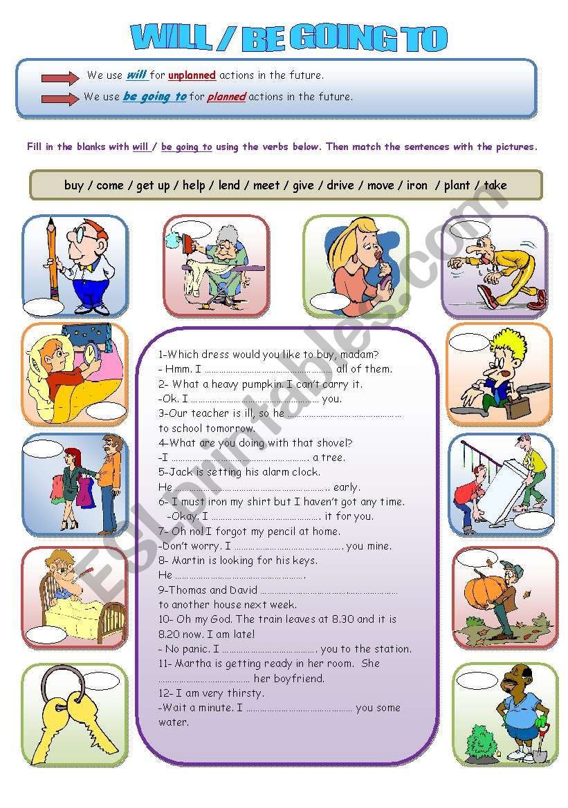 will vs. be going to worksheet