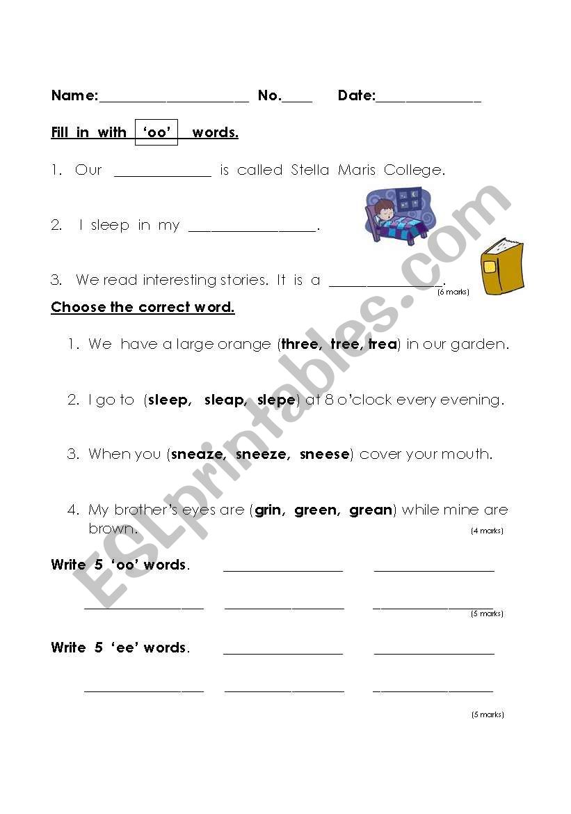 oo ee spelling pattern worksheet