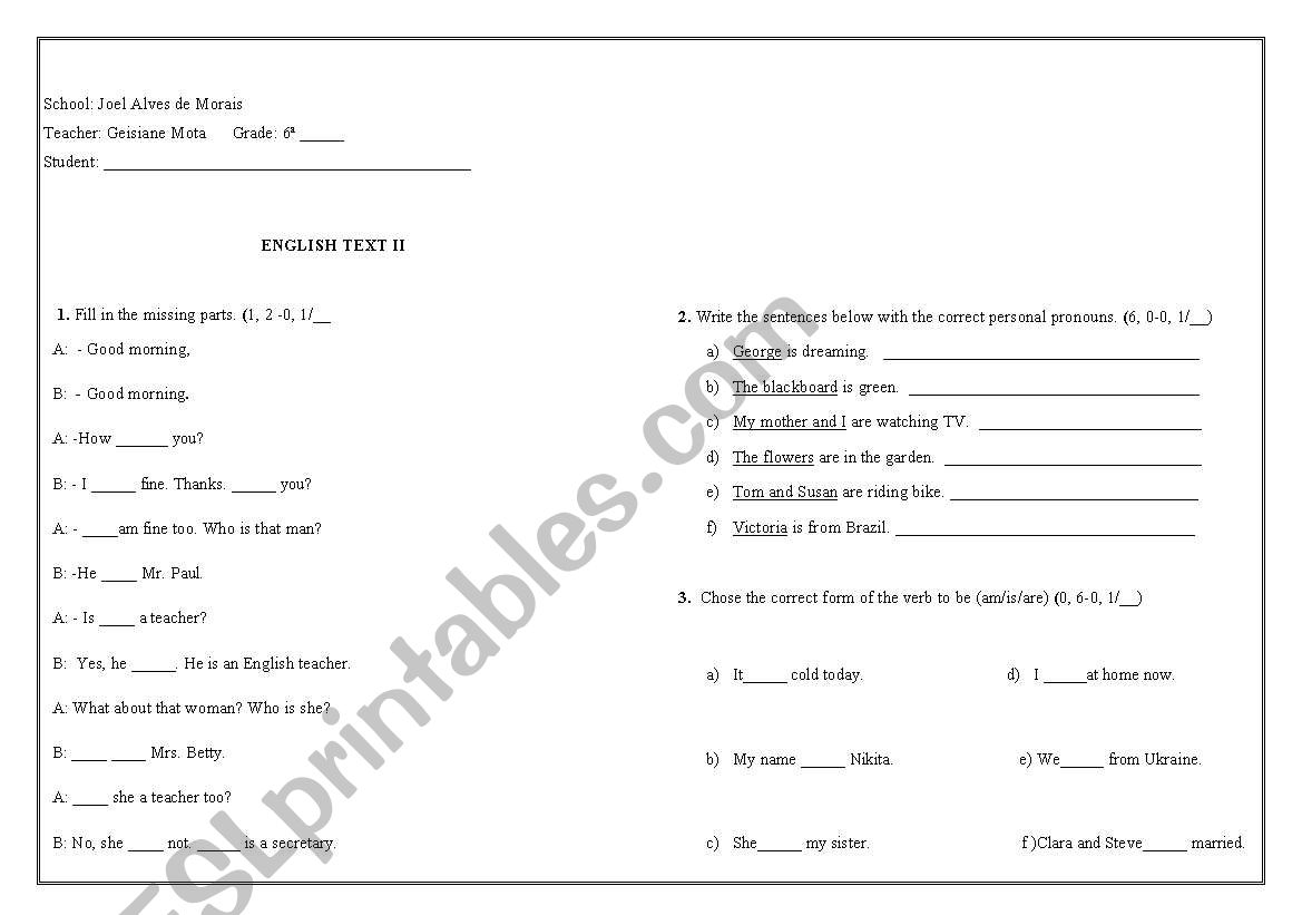 Verb to be worksheet