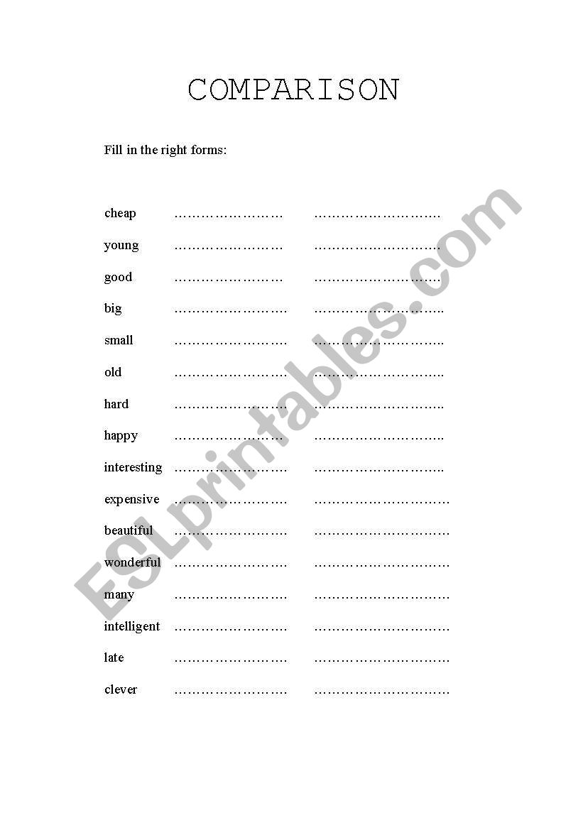 Comparison worksheet