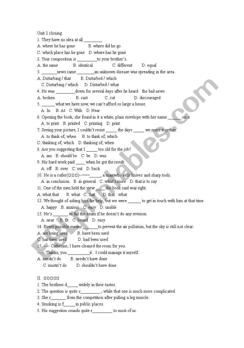 cloning worksheet