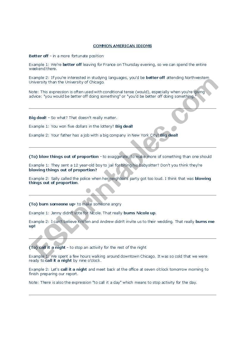 Common American Idioms with explanation 